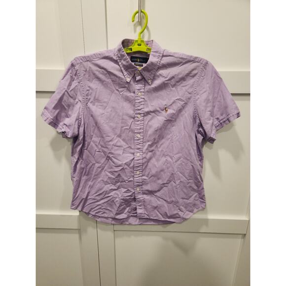 Ralph Lauren Shirt Mens XL Pink Flesh Pony Short Sleeve Preppy Chambray Oxford - Picture 1 of 9